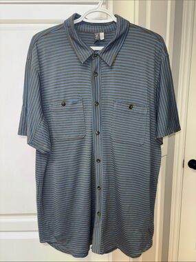 IBEX “The Art of Wool" Collection Striped Merino Short Sleeve Button Shirt sz XL